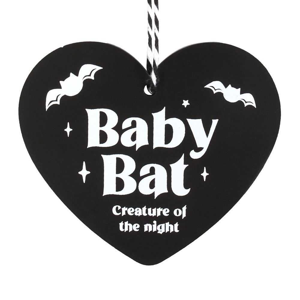 Something Different - Baby Bat Hanging Heart Dekoratives Schild - Schwarz/Weiß